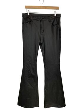 SHEIN Women's Faux Leather Stretch Black Fabric Flare Leg Pants Size XL Tall